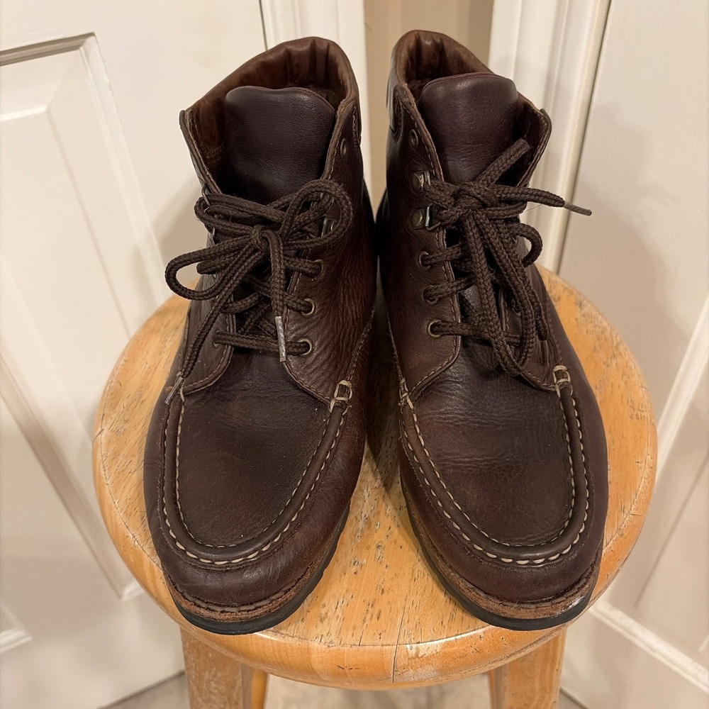 Cole Haan Mens Moc Toe Boots Brown 9M Leather Country Lace Up Lug Sole